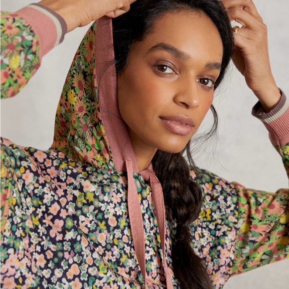 Anthropologie Conditions Apply Floral Hoodie Botanical Pattern Size Small - Picture 3 of 13